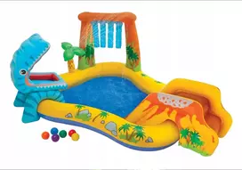 Vaikiškas pripučiamas baseinas su čiuožykla Žaidimų aikštelė 249cm x 191cm didelis Intex