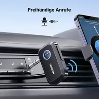 Ugreen Aux Bluetooth adapteris, automobilinis Bluetooth 5.3 imtuvas, laisvų rankų skambučiai, stereo muzika, dvigubas susiejimas su 15 valandų atkūrimo laiku, Jack Bluetooth adapteris automobilio radijui/stereo sistemai/ausinėms, juodas
