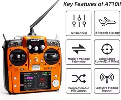 Radiolink At10ii 12 kanalų Rc siųstuvo imtuvas R12ds 2.4ghz radijo nuotolinio valdymo pultas, įtampos elementetrika Rc lėktuvui, dronui, ketursparniui, sraigtasparniui, automobiliui, valčiai (kairiarankis droselio svirtis, meniu anglų kalba)
