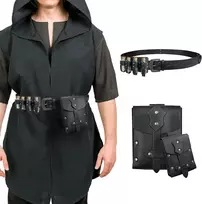 Epiccos 4 dalių viduramžių alchemiko diržo juosmens krepšys su kelių eliksyrų buteliukais, vikingų kniedžių diržo šoninė kišenė Cosplay, juodas (juodas B), vieneto dydis