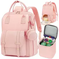 Rosegin kuprinė-vystymo krepšys, krepšys krūties siurbliui su šaltkrepšiu, tinkamas momcozy, philips, medela, tinkamas 15,6 colių nešiojamam kompiuteriui, 15 skyrių, vežimėlio dirželiai, čiulptuko laikiklis, rožinis