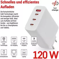 Emos - usb-a/3xc įkroviklis pd 120w - keturgubas usb maitinimo šaltinis su gan technologija - euro adapteris usb-c+a - 120w usb įkrovimo kištukas powerdelivery mobiliajam telefonui, planšetiniam kompiuteriui, nešiojamam kompiuteriui - 5-21 v, maks. 5 a