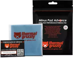 Thermal Grizzly Minus Pad Advance - 2 vnt. šiluminių laidininkų rinkinys 100 x 100 x 2,0 mm, elektrai nelaidus, didelis šilumos laidumas ir suspaudžiamumas Ssd, Gpu ir elektronikai