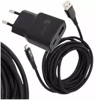 Sieninis įkroviklis su 2 prievadais su Usb-a ir Usb-c įvestimi + tvirtas Usb-c kabelis