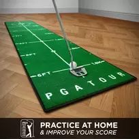 Pga Tour 2.4m prabangus golfo kamuoliukų riedėjimo kilimėlis, skirtas patalpoms, su treniruočių vadovu, 1.8m riedėjimo zona, žalias, su nešiojamu krepšiu, skirtas golfo kamuoliukų riedėjimui patalpose