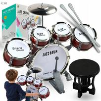 Vaikiškas mušamųjų instrumentų rinkinys: 5 būgnai, lėkštė ir taburetė