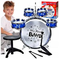 Vaikiškų būgnų rinkinys, 5 būgnai, lėkštė, taburetė, didelis žaislinis instrumentas