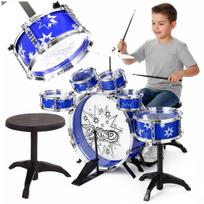 Vaikiškų būgnų rinkinys, 6 būgnai su lėkšte ir kėdute, didelis žaislinis instrumentas