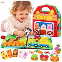 Sensorinė Montessori gyvūnų lenta iš veltinio, 3D fermos tema