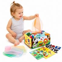 Sensorinė dėžutė su Montessori servetėlėmis ir pliušiniais gyvūnais