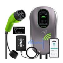 QOLTEC sienas uzlādes stacija EV Type 2 22 kW LCD 2 RFID kartes 3 fāzes 5 m kabelis viesnīcu sistēma