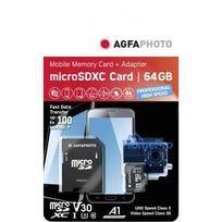 AGFAPHOTO MicroSDXC UHS-I 64GB High Speed Class 10 U3 V30+ with SD Adapter