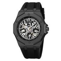Automatinis laikrodis Prabangūs mechaniniai riešiniai laikrodžiai Didmeninė prekyba Nerūdijančio plieno Skeletas Vandeniui atsparus vyriškas laikrodis Vyriška dovana rubber band juoda