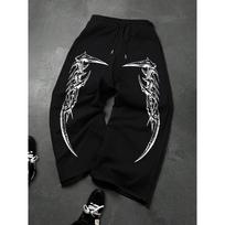 Black Wide Leg Men's Sports Pants, White Flame and Tribal Abstract Print Drawstring Loose, Urban Street Style M black
