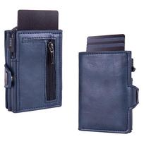 Carbon Fiber Anti-Magnetic RFID Pop-Up Aluminum Card Holder - Anti-Theft Protection mėlyna