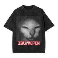 Ibuprofen Funny Cat Meme Washed T Shirt Streetwear  Vintage T-Shirt  Tees Tops for Men Women Short Sleeve Oversize Summer 2XL gray