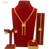 Dubai 24k Gold Plated Jewelry Set Women Necklace Bracelet Earrings Ring S-818 red
