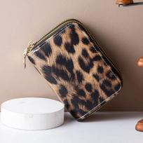 Leopard Print RFID Card Holder Wallet, Double Zipper Compact Bifold Purse, Multi-Card Slots, Anti-Theft Credit Card Organizer for Women, Men