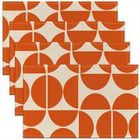 4pc Mid Century Modern Linen Placemats Retro Burnt Orange Geometric Semicircle Dining Table Mats Washable Kitchen Mats 4PCS