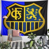 1 FC Saarbrucken FCS Football Yellow Lion Crest Wall Tapestry Blue Black Shield Fan Decor for Man Cave Gift 180x230cm(70x90in) yellow