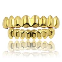 European and American HIPHOP Gold Grillz - Top and Bottom 8 Teeth Set beige