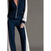 Womens Lace-Trimmed Knit Wide-Leg Pants Set Casual Office Outfit Fall XXL