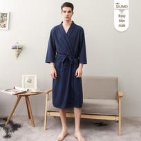 Metų pabaigos vasarinis lengvas vaflinis chalatas - unisex V formos iškirptė, 3/4 rankovės, sugeriantis miego drabužis pavasariui ir rudeniui XXXL gray