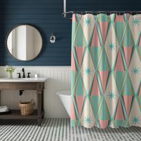 Mid Century Modern Retro Geometric Shower Curtain Vintage 50S Mcm Green Pink And Cream Quirky Bath Decor Colorful Shower Curtain W110H175(CM)-1 Pcs white