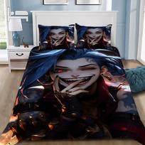 L-League of Legends LOL Jinx Suaugusiųjų Berniukų Mergaičių Miegamojo Dekoras Vaikų Vienviečio Dvigulio Dydžio Antklodės Užvalkalas Pagalvės Užvalkalas Patalynės Komplektai AU Single(140x210cm)