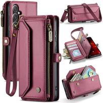 CASEME Case for Samsung Galaxy S25 FE, RFID Leather Wallet, with Shoulder Strap, Red