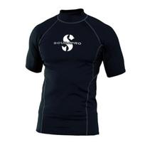Mens Short Sleeve Surfing Swimsuit UPF Beach Water Sports Diving Top XXXL black