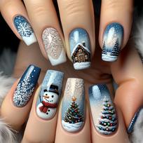 24 Christmas Medium Rectangular Wearing Armor Snowman Christmas Tree Fake Nail Extension Removable Nail Yellow jelly glue*3pcs white