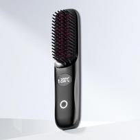 Rechargeable Cordless Hair Straightener Brush With Ceramic Heating And Negative Ions Portable Styling Comb Round Screen Display A1 black