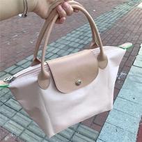 Didelė miesto stiliaus nailoninė rankinė moterims su ekologišku koldūno dizainu klasikinėmis spalvomis Eco Lotus Pink,Medium Long Handle gray