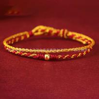 999 Pure Gold Women's Red String Horse Bracelet with Luck Bead Bracelet + Gift Box + Certificate brown