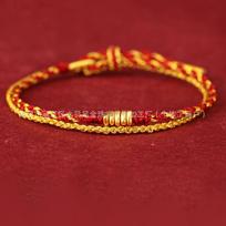 999 Pure Gold Women's Red String Horse Bracelet with Luck Bead Bracelet + Gift Box + Certificate brown