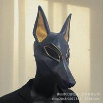 Helovino Anubiso kaukė Egipto mitinis gyvūnas Vilkas Viso veido latekso galvos apdangalas Šventės kostiumas Juokingas rekvizitas Mesh gold-edged fox beige