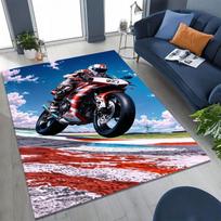 Lenktyninio motociklo vairuotojo zona Kilimas Asfaltinė lenktynių trasa Mėlyno dangaus spaudinys Neslystantis stačiakampis grindų kilimėlis Motorsport gerbėjo svetainės miegamojo dekoras Kilimas 60x90cm( 23x35in )