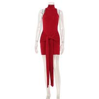 Europe and the United States hot-selling new sleeveless neck tight waist temperament celebrity style hip-wrapped lace-up dress L white