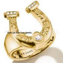 Thomas S Women's Horseshoe Ring: Retro Gold-Plated U Letter with Diamond & Pearl Size 5 beige