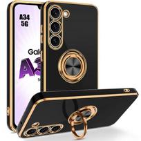 Silicone Case for Samsung Galaxy A34 5G Black Shockproof with Rotating Ring Holder juoda