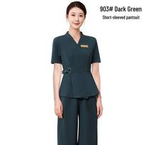 Women's Thai Massage Technician Uniform – Two-Piece Workwear Set for Beauticians and Foot Massage M beige
