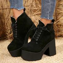 2024 Fashion Solid Color Versatile Hot-selling Winter Women's Boots Thick Sole Square Heel Warm and Heightening Women's Boots 42 juoda