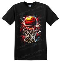Basketball Hoop Splash Art T Shirt w/ Colorful Paint Sports Graphic Tee Gift L black