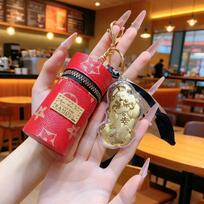 999 Pure Gold Handbag Charm Keychain: Elegant Plaid Mini Bag Shape - Perfect Gift for Girlfriend beige