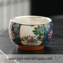 Luxury Enamel Ceramic Tea Cup, Large Capacity, 999 Sterling Silver Gilding, Chinese Style gray