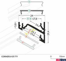 LED juostos profilis CORNER14 EE7F/TY, anoduoto aliuminio sp., 1m