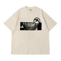 Unisex T-Shirt Aphex Twin Graphic Harajuku Cotton Oversized Vintage Korean Fashion Short Sleeve Tops Tees Y2k Streetwear Clothing L black