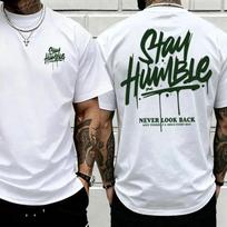 Men’s double-sided print “Stay Humble Never Look Back” graphic T-shirt XXL white