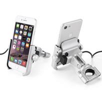 MOTOWOLF Motor Bike Bicycle Motorcycle Phone Mount Holder 360 Degrees Rotation Phone Holder  Universal ALL Phone with USB USB Handlebar-Silver white